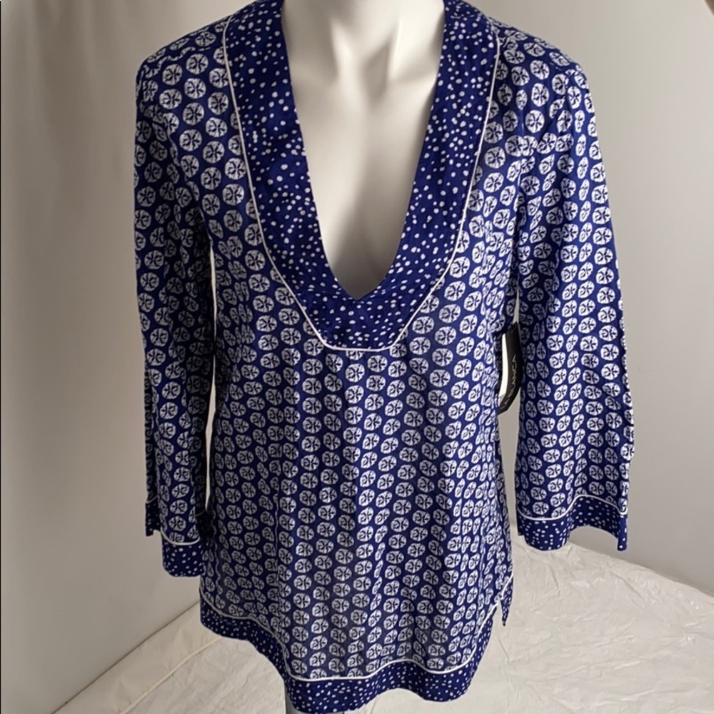 La Blanca blue and white v-neck swim cover-up M